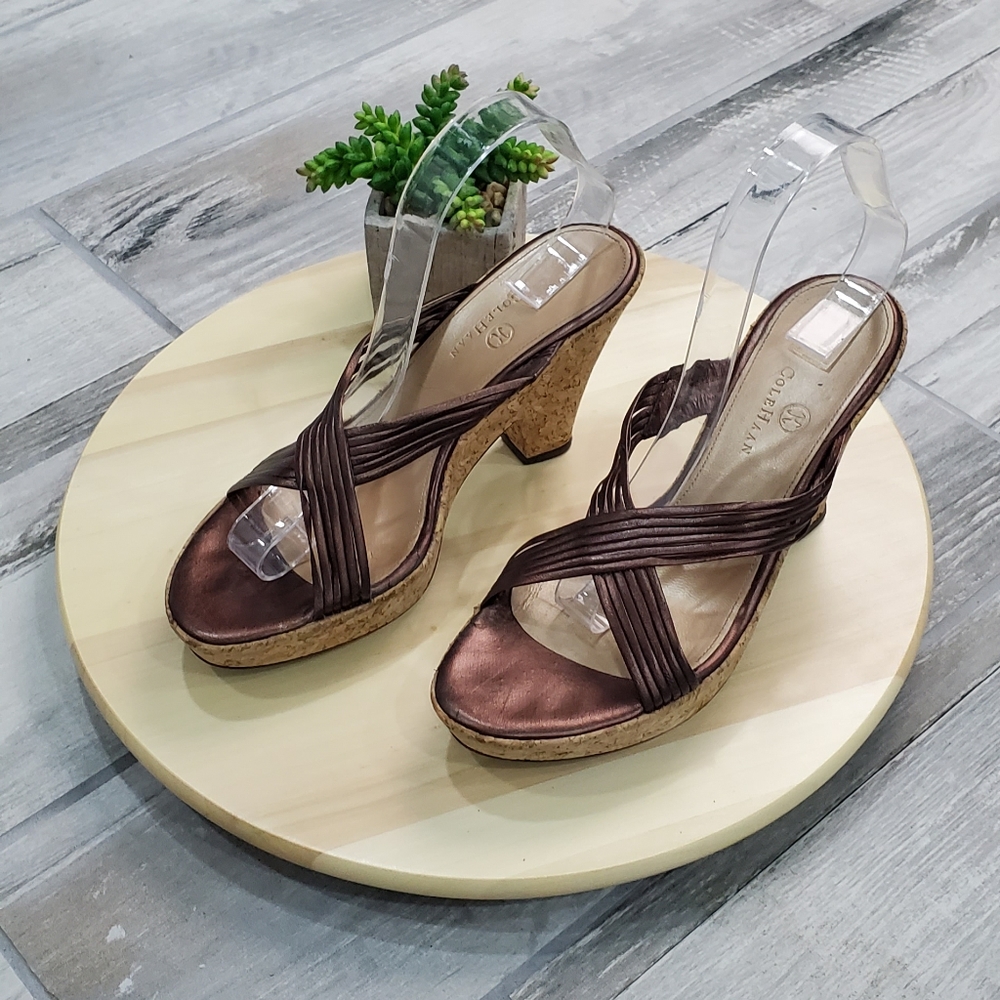 Cole Haan cork Wedge Slide Sandals Leather Size8.5